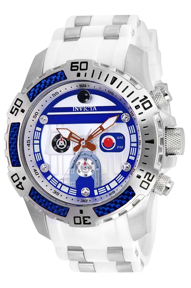 #1 LIMITED EDITION - Invicta Star Wars R2-D2 Quartz Mens Watch - 51mm Stainless Steel Case, Stainless Steel, Silicone Band, Steel, White (26184)