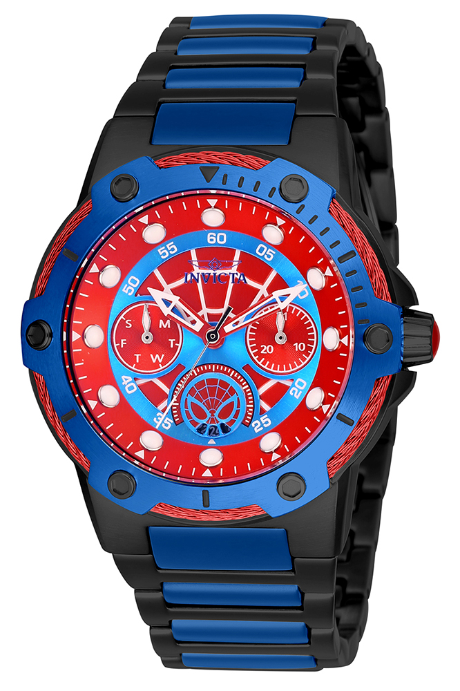 #1 LIMITED EDITION - Invicta Marvel Spiderman Quartz Womens Watch - 39mm Stainless Steel Case, SS Band, Black, Blue (26981)