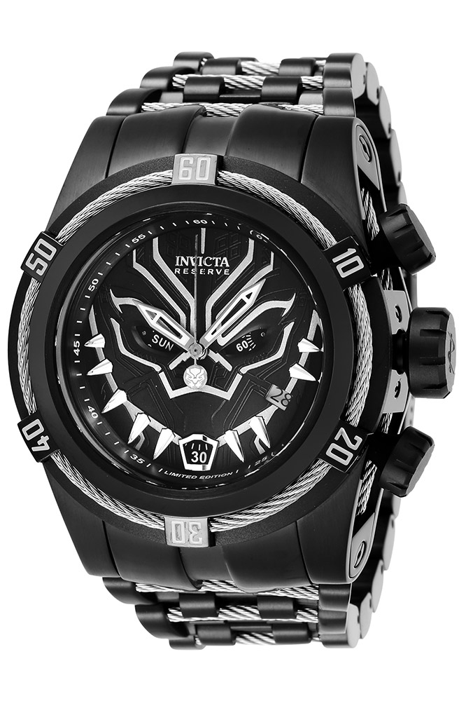 #1 LIMITED EDITION - Invicta Marvel Black Panther Quartz Mens Watch - 53mm Stainless Steel Case, SS Band, Steel, Black (27006)