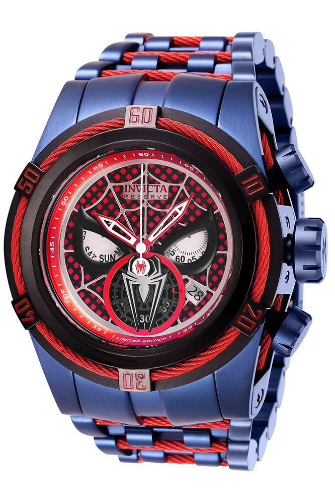 #1 LIMITED EDITION - Invicta Marvel Spiderman Quartz Mens Watch - 53mm Stainless Steel Case, SS Band, Red, Dark Blue (27047)