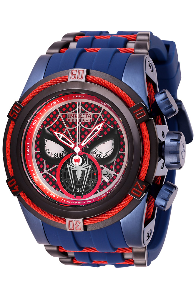 #1 LIMITED EDITION - Invicta Marvel Spiderman Quartz Mens Watch - 53mm Stainless Steel Case, Stainless Steel/Silicone Band, Black, Blue, Red (27048)