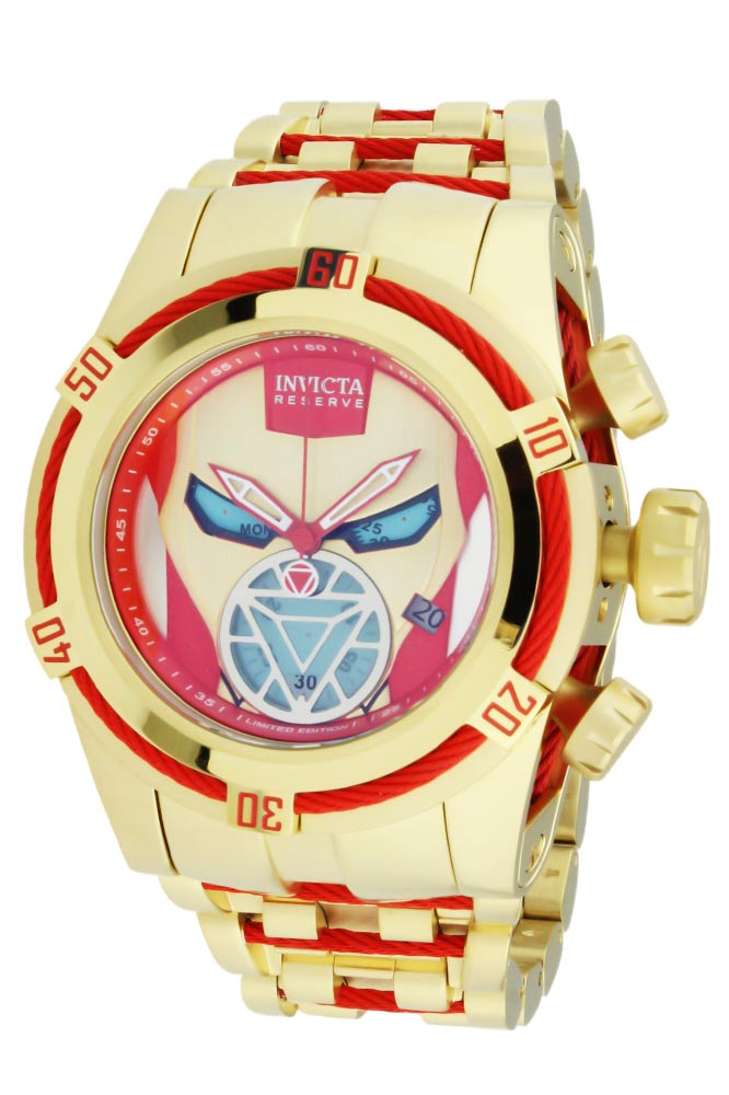#1 LIMITED EDITION - Invicta Marvel Tony Stark Quartz Mens Watch - 53mm Stainless Steel Case, SS Band, Gold, Red (27100)