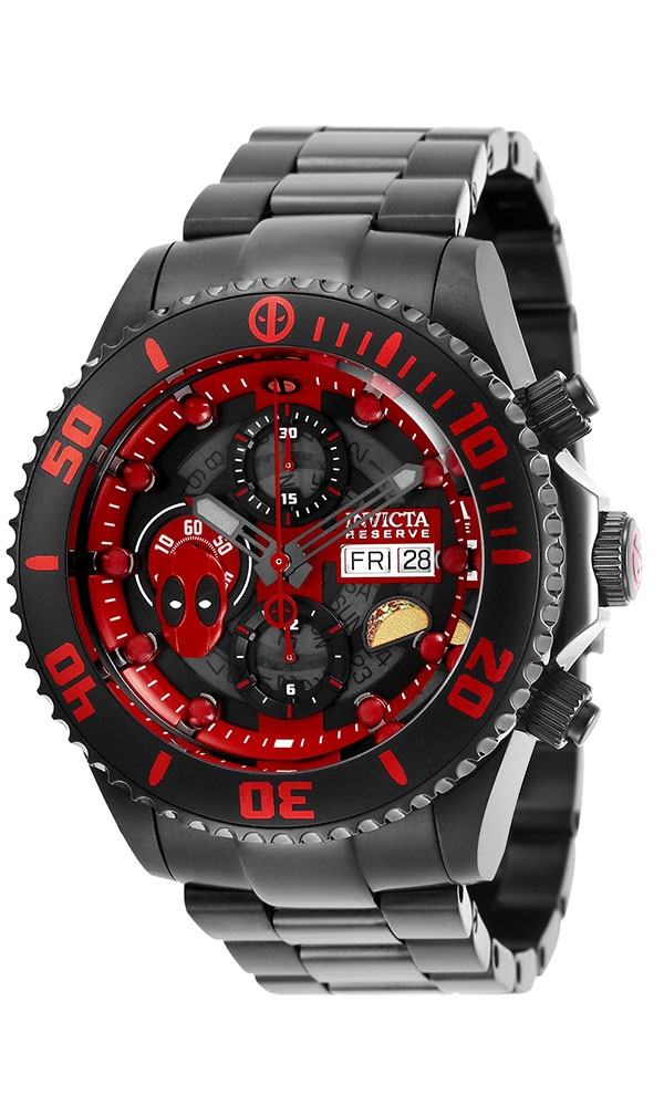 #1 LIMITED EDITION - Invicta Marvel Deadpool Automatic Mens Watch - 47mm Stainless Steel Case, SS Band, Black (27735)