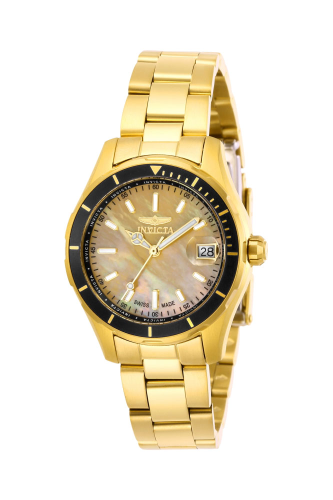 Invicta Pro Diver Quartz Women's Watch w/Mother of Pearl Dial - 34mm, Gold (ZG-28645)