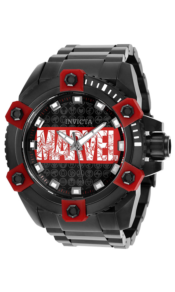 #1 LIMITED EDITION - Invicta Marvel Marvel logo Automatic Mens Watch - 56mm Stainless Steel Case, SS Band, Black (29025)