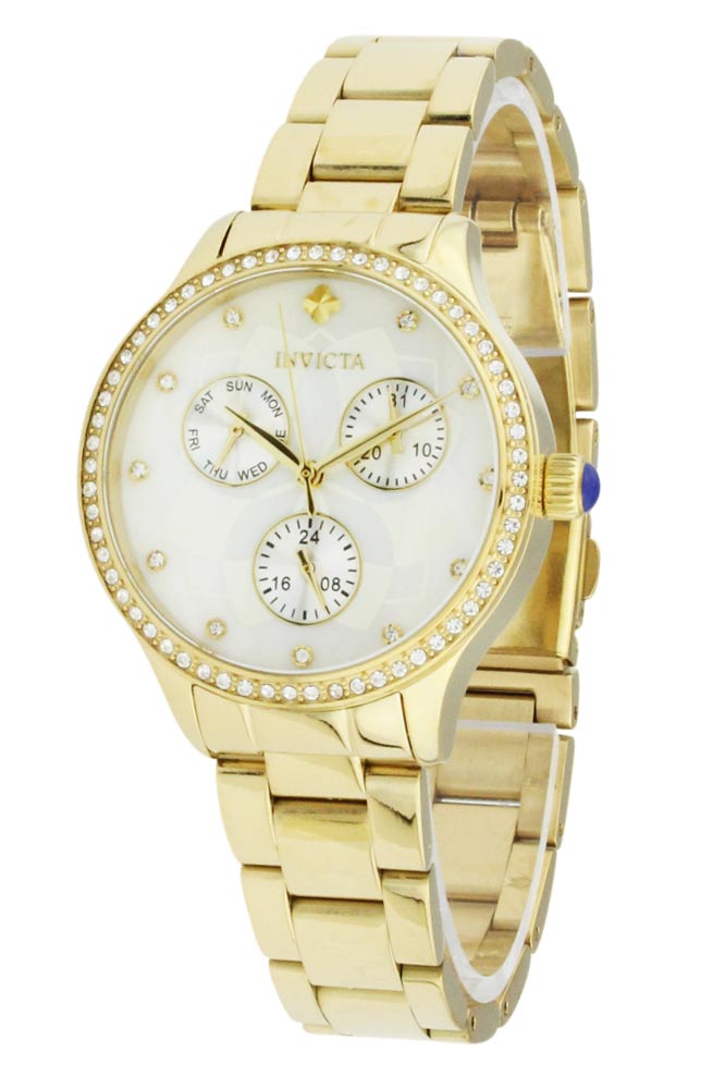 Pre-Owned Invicta Wildflower Quartz Women's Watch - 35mm Stainless Steel Case, Stainless Steel Band, Gold (AIC-29093)