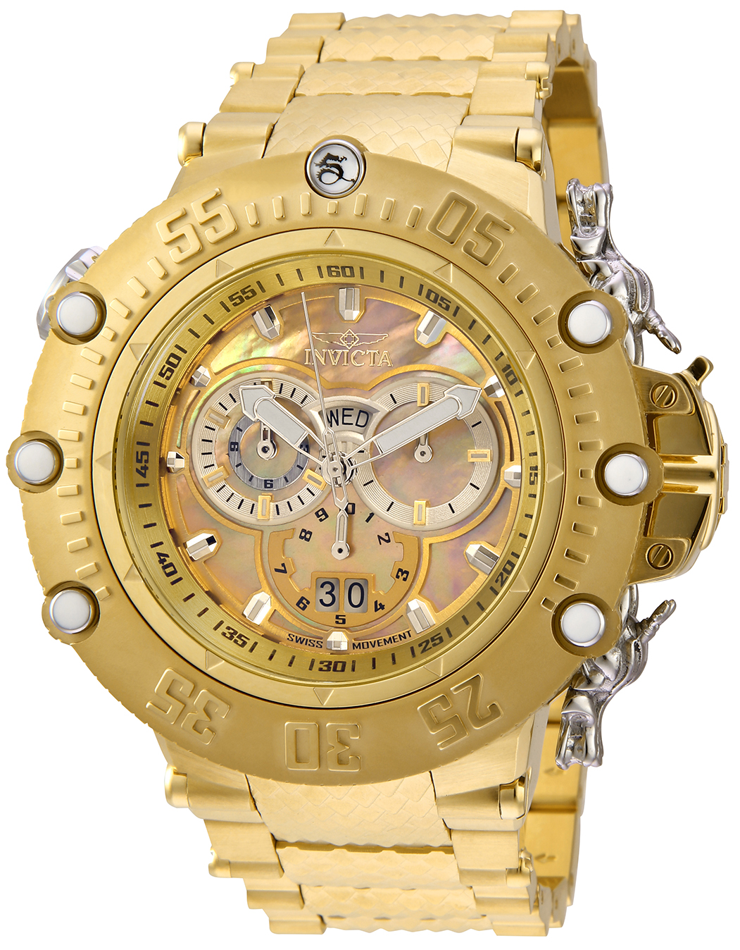 Invicta Subaqua SHUTTER  Men's Watch w/ Metal, Mother of Pearl & Oyster Dial - 52mm, Gold (32950)