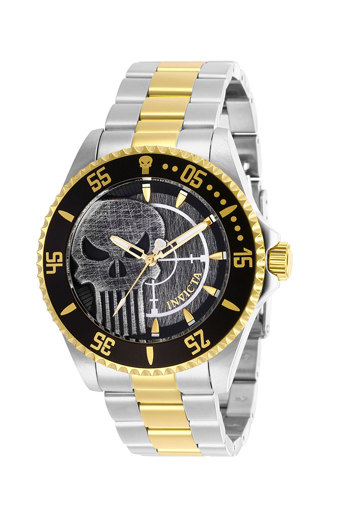 #1 LIMITED EDITION - Invicta Marvel Punisher Quartz Mens Watch - 44mm Stainless Steel Case, Stainless Steel Band, Steel, Gold (29695)
