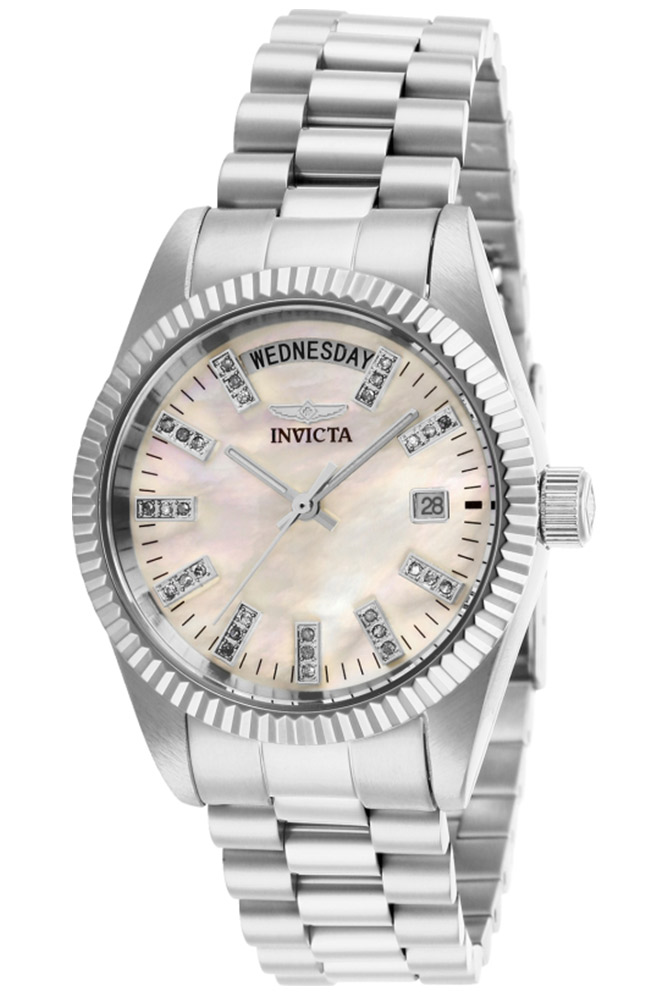 Pre-Owned Invicta Specialty Quartz Women's White Watch w/ 0.12 Carat Diamonds - 36mm - (29870)
