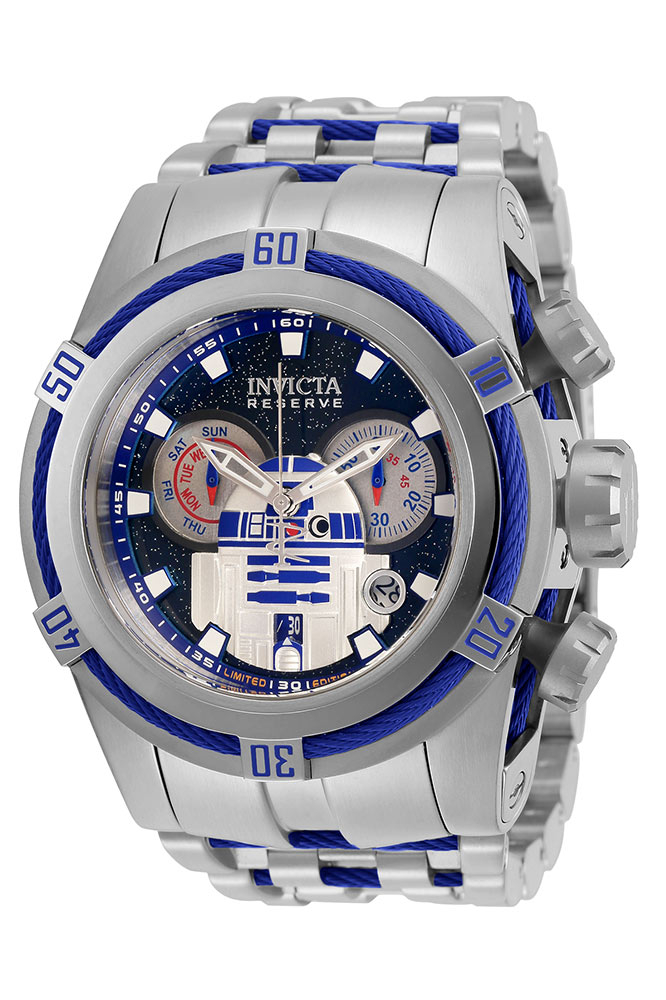 #1 LIMITED EDITION - Invicta Star Wars R2-D2 Quartz Mens Watch - 53mm Stainless Steel Case, Stainless Steel Band, Steel, Blue (30047)