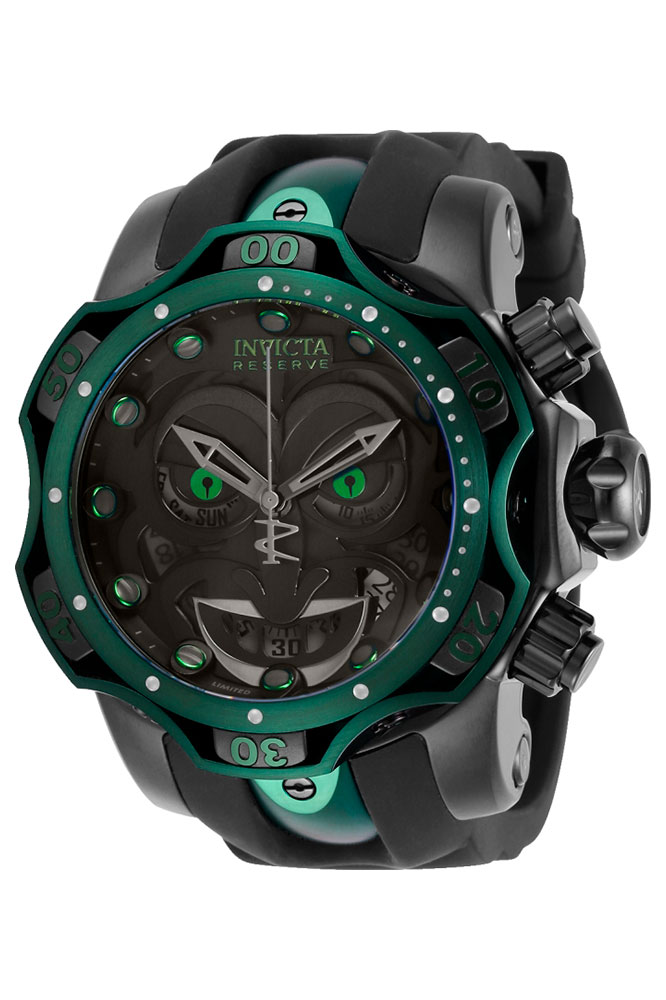 #1 LIMITED EDITION - Invicta DC Comics Joker Quartz Mens Watch - 52.5mm Stainless Steel Case, SS/Silicone Band, Black, Green (30064)
