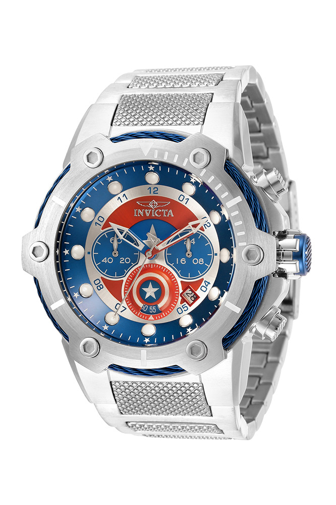#1 LIMITED EDITION - Invicta Marvel Captain America Quartz Mens Watch - 51.5mm Stainless Steel Case, Stainless Steel Band, Steel (32174)