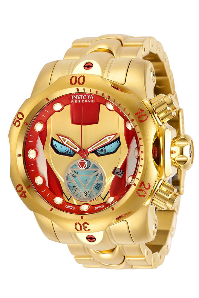 #1 LIMITED EDITION - Invicta Marvel Tony Stark Quartz Mens Watch - 53.7mm Stainless Steel Case, SS/Aluminum Band, Gold, Red (32425)