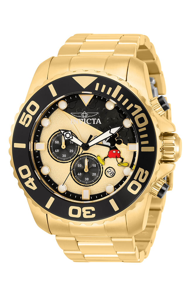 #1 LIMITED EDITION - Invicta Disney Limited Edition Mickey Mouse Quartz Mens Watch - 50mm Stainless Steel Case, Stainless Steel Band, Gold (32448)