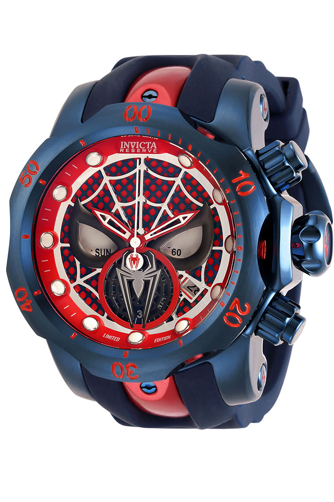 #1 LIMITED EDITION - Invicta Marvel Spiderman Quartz Mens Watch - 53.7mm S. Steel/Aluminum Case, SS/Silicone/Alum. Band, Blue, Red, Dark Blue (32460)