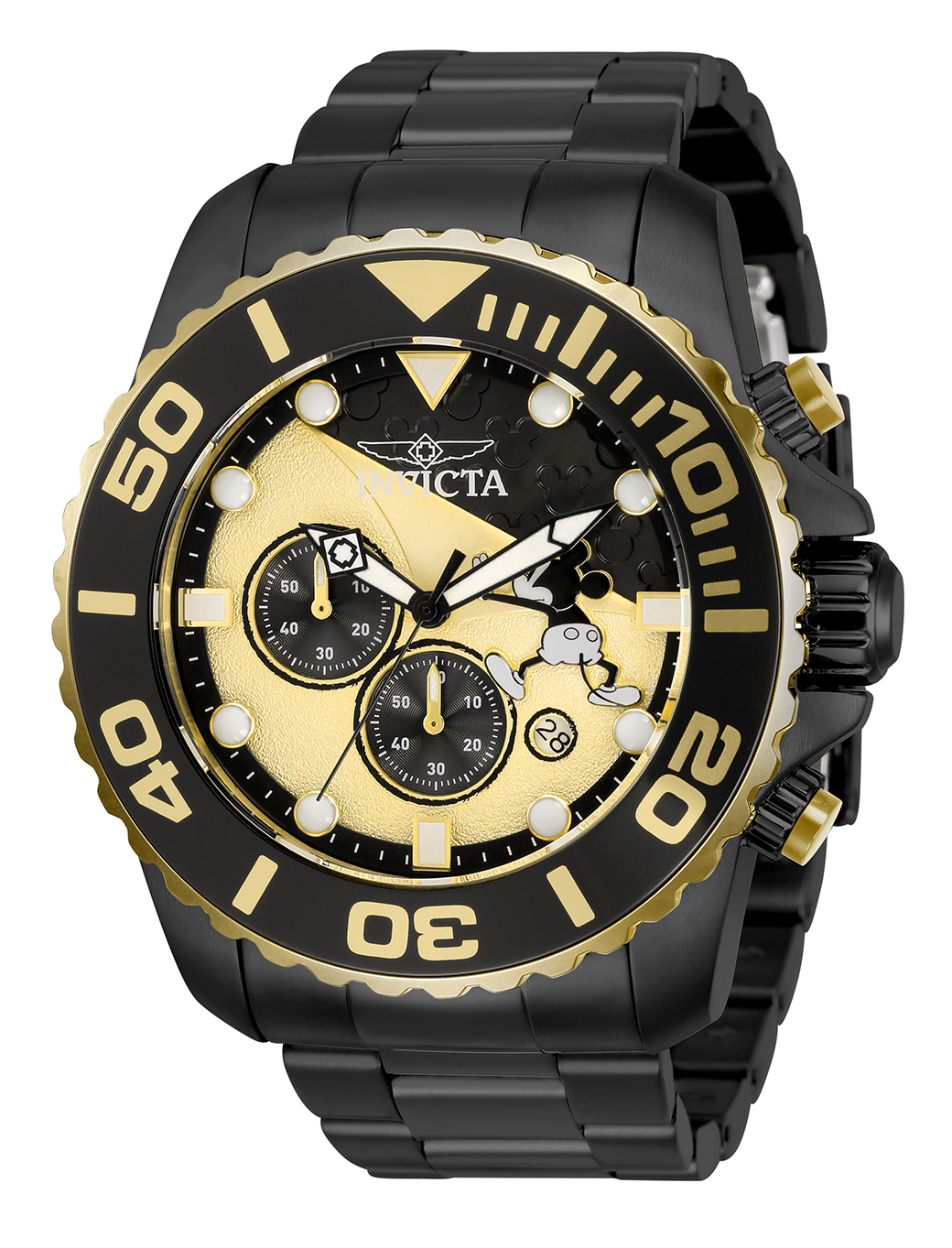 #1 LIMITED EDITION - Invicta Disney Limited Edition Mickey Mouse Quartz Mens Watch - 50mm Stainless Steel Case, Stainless Steel Band, Black (32468)