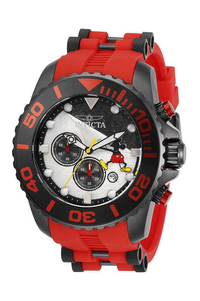 #1 LIMITED EDITION - Invicta Disney Limited Edition Mickey Mouse Quartz Mens Watch - 50mm Stainless Steel Case, Silicone/SS Band, Red, Black (32477)
