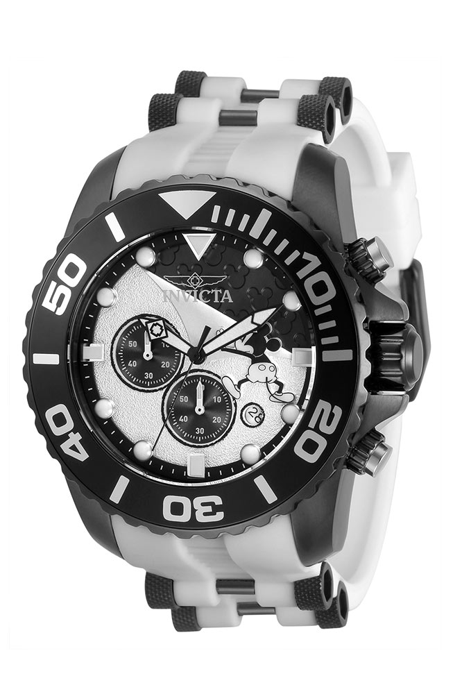 #1 LIMITED EDITION - Invicta Disney Limited Edition Mickey Mouse Quartz Mens Watch - 50mm Stainless Steel Case, Silicone/SS Band, White, Black (32478)
