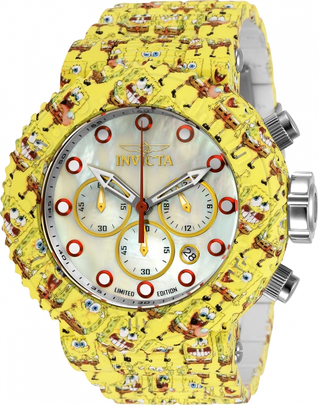 #1 LIMITED EDITION - Invicta Sponge Bob Quartz Mens Watch - 52mm Stainless Steel Case, Stainless Steel Band, Steel, Aqua Plating (32521)