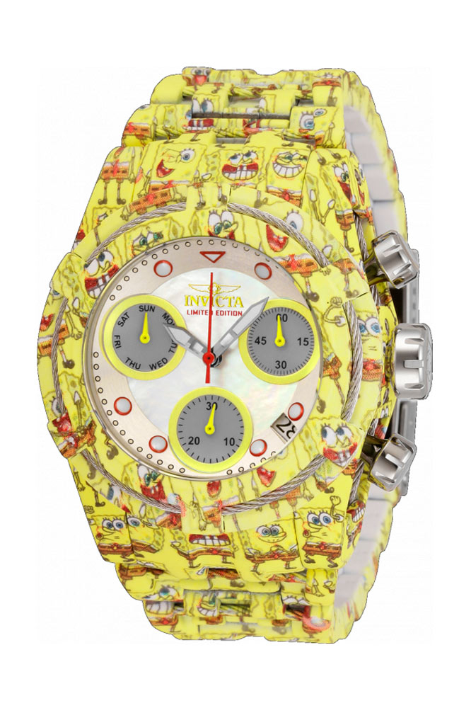 #1 LIMITED EDITION - Invicta Sponge Bob Quartz Womens Watch - 42mm Stainless Steel Case, Stainless Steel Band, Steel, White, Aqua Plating (33400)