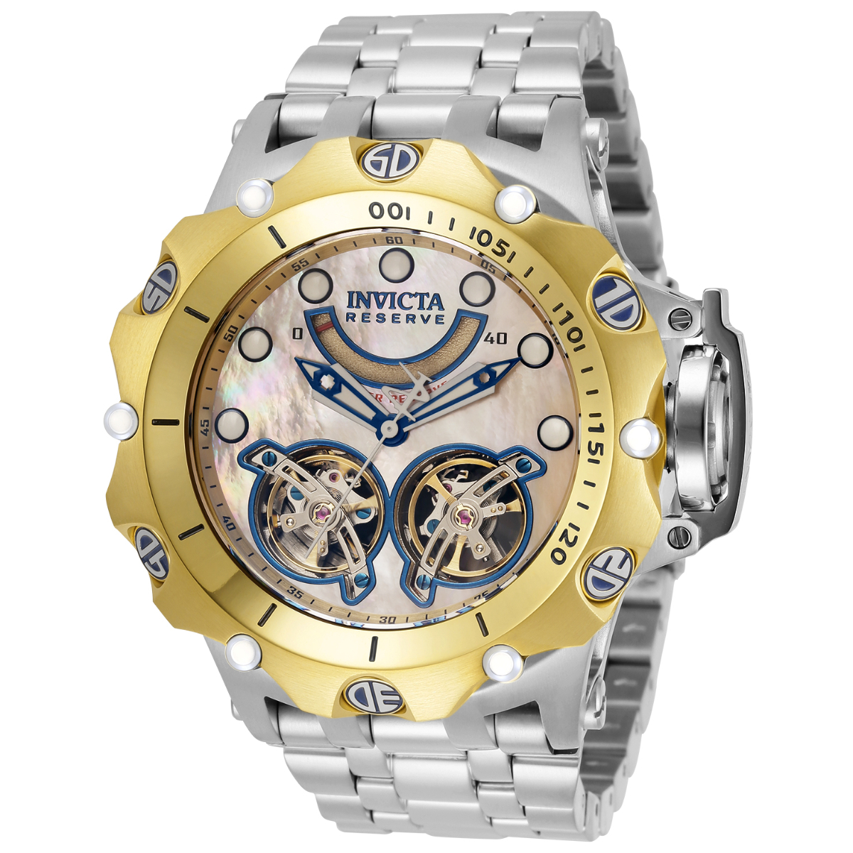 Invicta Reserve Venom Double Open Heart Automatic Men's Watch w/ Metal, Mother of Pearl & Oyster Dial - 51mm, Steel (33543)