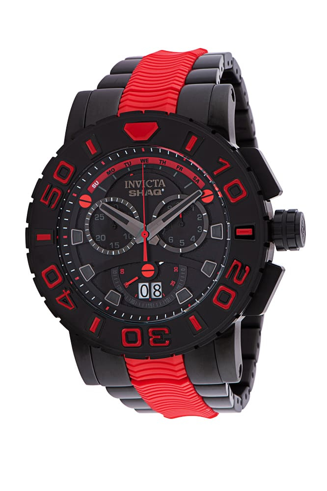 #1 LIMITED EDITION - Invicta SHAQ Quartz Mens Watch - 58mm Stainless Steel Case, SS/Polyurethane Band, Black, Red (33760)