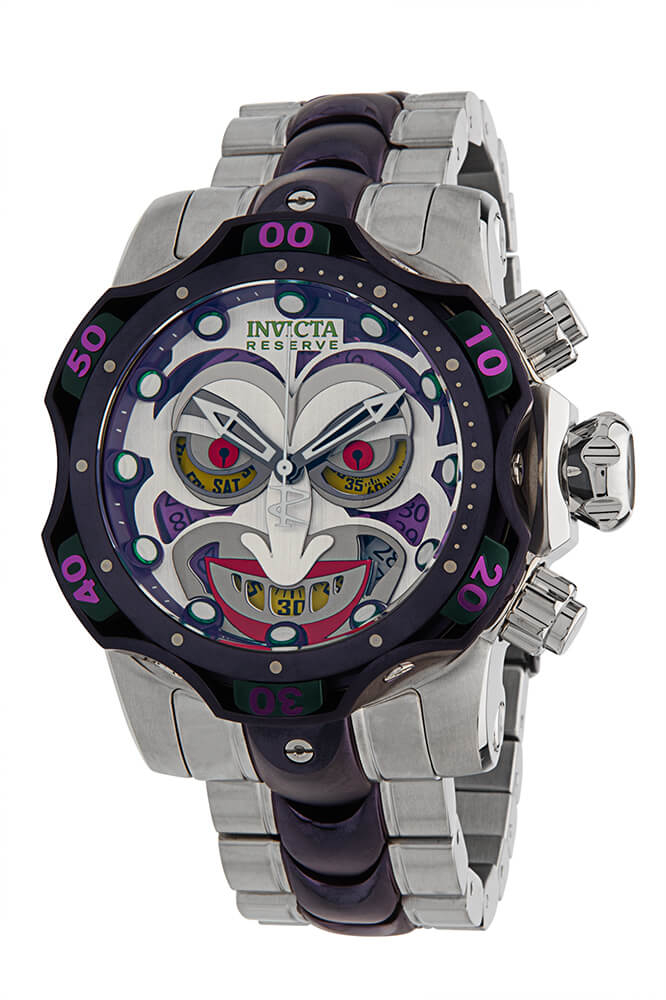 #1 LIMITED EDITION - Invicta DC Comics Joker Quartz Mens Watch - 52.5mm Stainless Steel/Aluminum Case, Stainless Steel Band, Steel, Purple (33810)