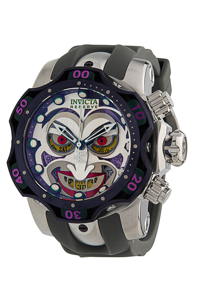 #1 LIMITED EDITION - Invicta DC Comics Joker Quartz Mens Watch - 52.5mm Stainless Steel/Aluminum Case, SS/Silicone Band, Steel, Grey (33812)