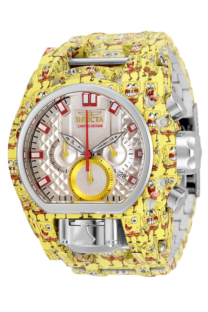 #1 LIMITED EDITION - Invicta Sponge Bob Quartz Mens Watch - 52mm Stainless Steel Case, Stainless Steel Band, Steel, Aqua Plating (33951)