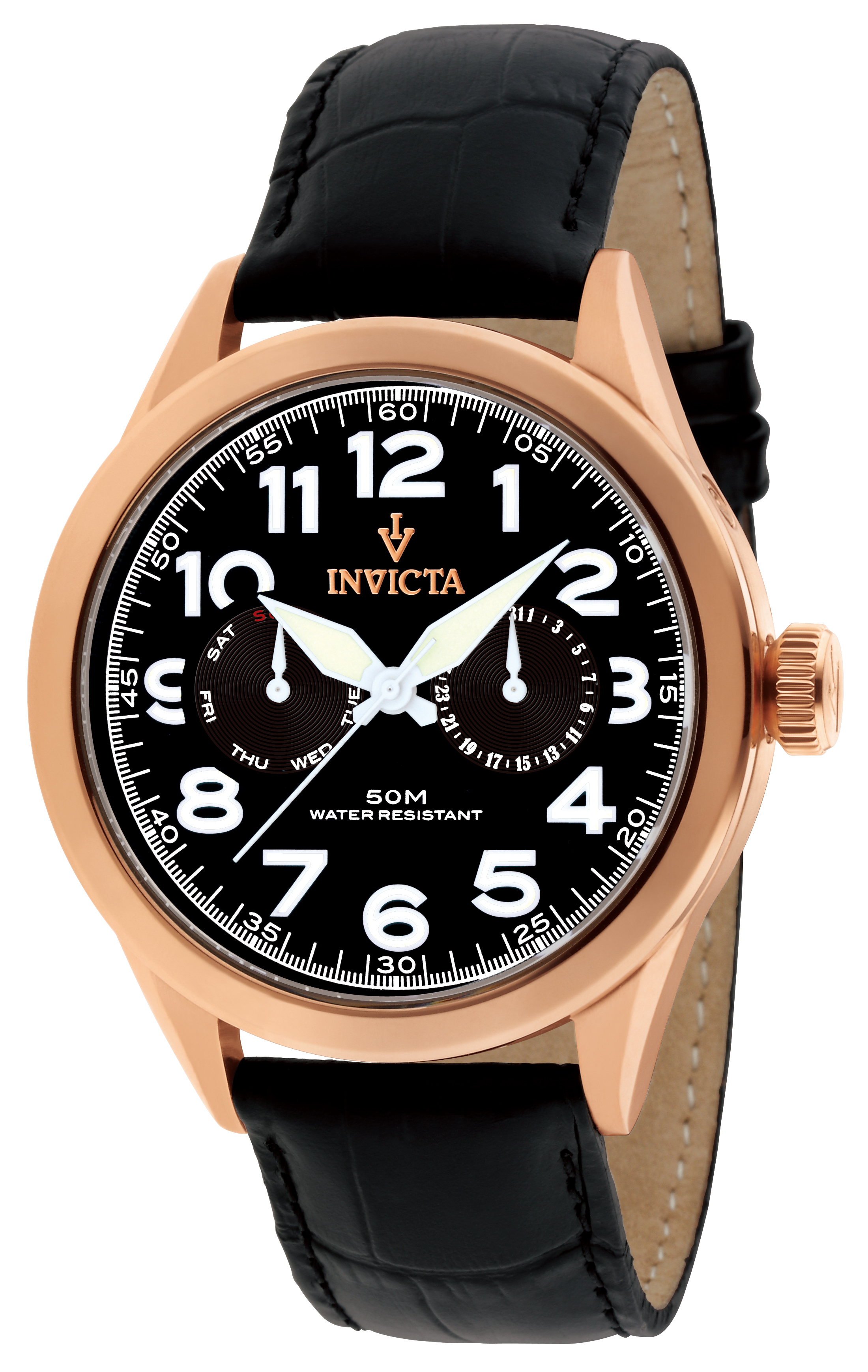 Pre-Owned Invicta Vintage Quartz Men's Watch - 45mm Stainless Steel Case, Leather Band, Black (AIC-11742)