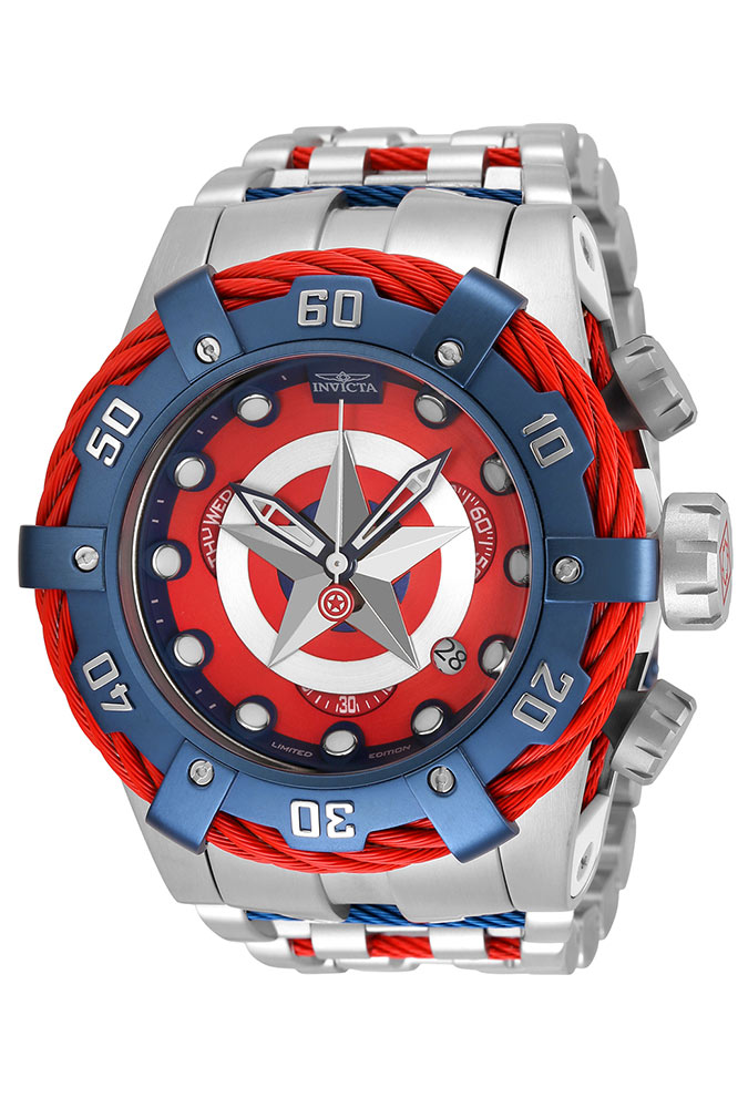Invicta Marvel Captain America Men's Watch - 53mm, Steel, Red, Dark Blue (35674)