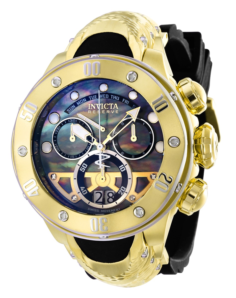 Invicta Reserve Kraken Men's Watch w/Mother of Pearl, Oyster Dial - 54mm, Black, Gold, Steel (36326)