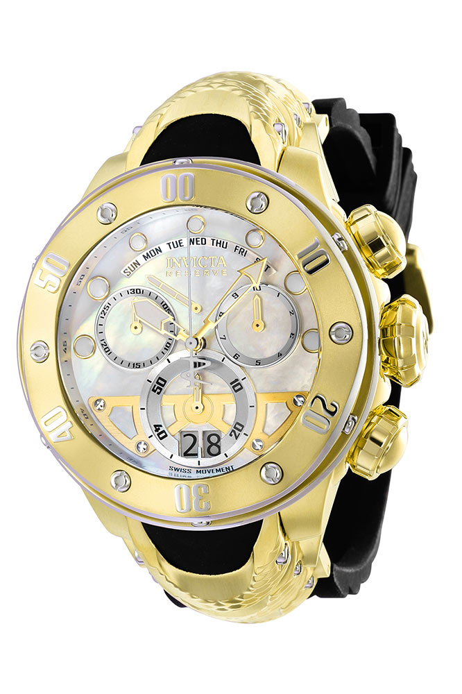 Invicta Reserve Kraken Men's Watch w/Mother of Pearl, Oyster Dial - 54mm, Black, Gold (36327)