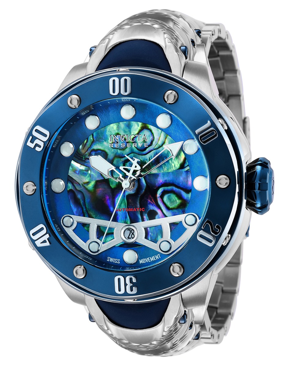 Invicta Reserve Kraken Automatic Men's Watch w/ Metal, Oyster, Mother of Pearl, Abalone Dial - 54mm, Steel, Blue (36389)