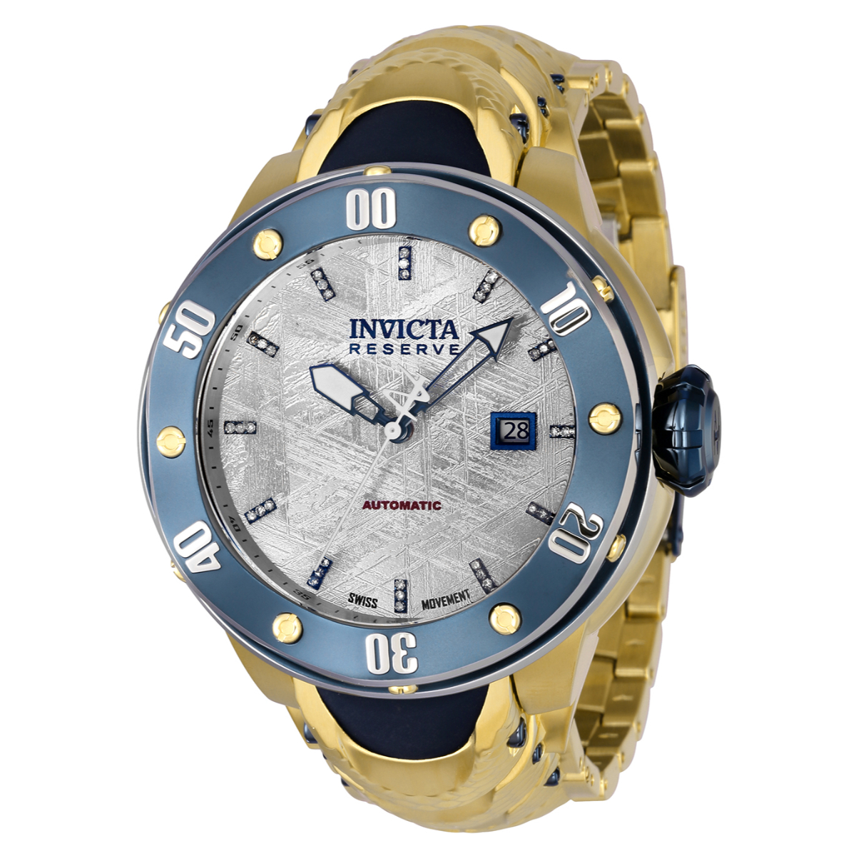 Invicta Reserve Kraken Automatic .1512 Carat Diamond Men's Watch w/Meteorite Dial - 54mm, Gold, Blue (36614)