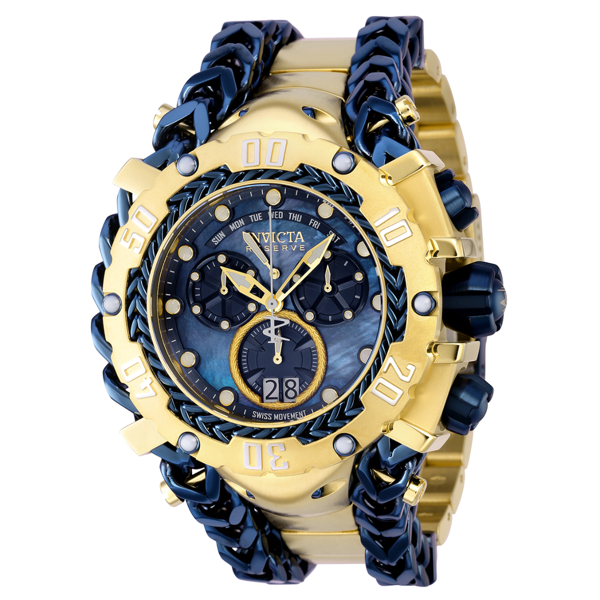 Invicta Reserve Gladiator Men's Watch w/Mother of Pearl Dial - 55.25mm, Gold, Dark Blue (36891)