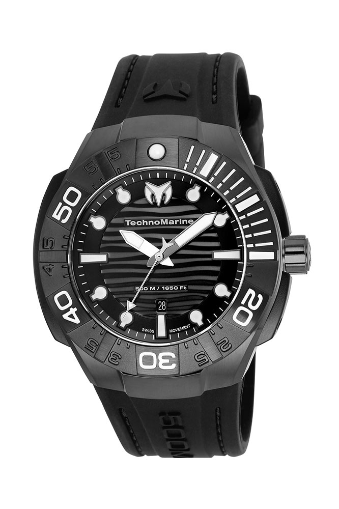 Pre-Owned Technomarine Reef Quartz Mens Watch - 45mm Stainless Steel/Aluminum Case, Silicone Band, Black (TM-515012)